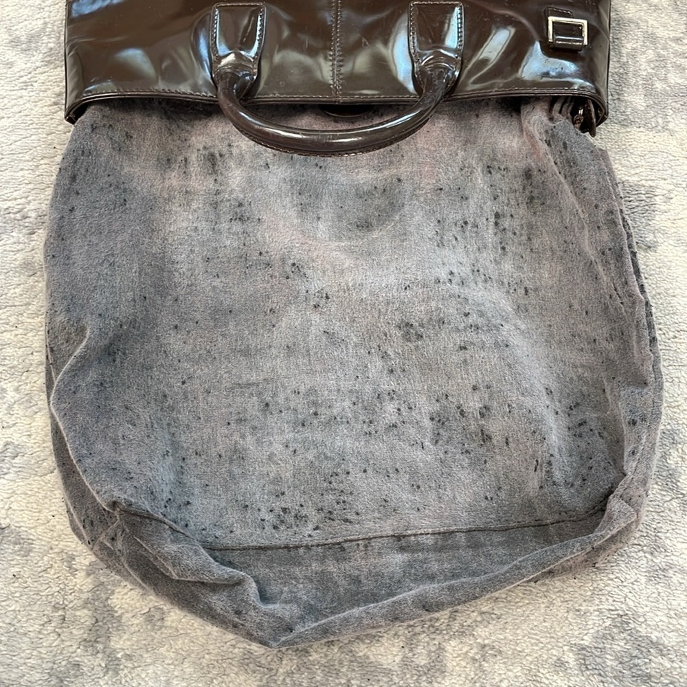 Vintage Gucci Dark Brown Patent Leather Structured Handbag 2 Way Glossy - Picture 17 of 17